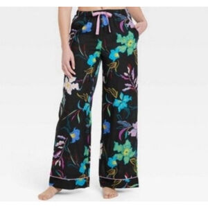 Women's Boho Stars Above Black Floral Whimsygoth Lightweight Lounge Pants S